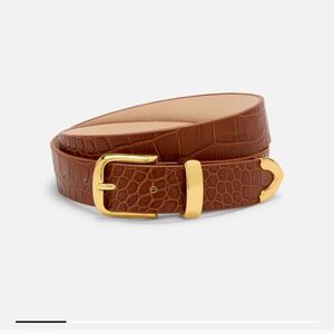 Aureum Leather Belt Toffee Croc-Embossed Leather & Gold NWT